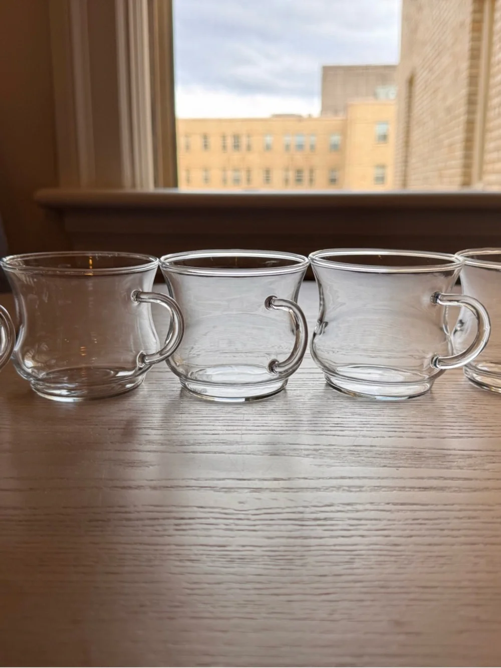 Set of 5 Clear Glass Punch or Tea Cups with Handles